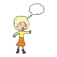 cartoon woman with thought bubble N25