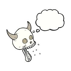 cartoon spooky skull with thought bubble N130