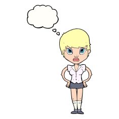 cartoon annoyed girl with thought bubble N18
