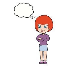 cartoon proud woman with thought bubble N25