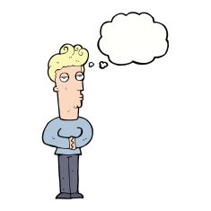 cartoon arrogant man with thought bubble N8
