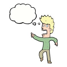 cartoon terrified man with thought bubble N192