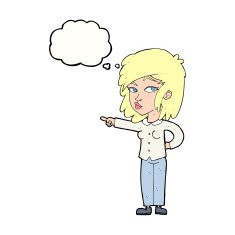 cartoon woman pointing with thought bubble N187