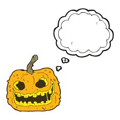 cartoon spooky pumpkin with thought bubble N18