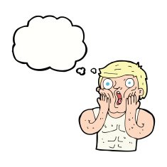 cartoon shocked gym man with thought bubble N18