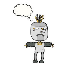 cartoon robot with thought bubble N147