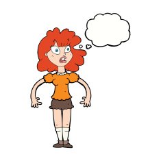 cartoon pretty girl with shocked expression thought bubble N9