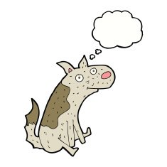 cartoon sitting dog with thought bubble N8