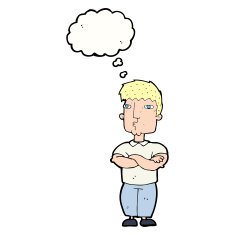 cartoon man with crossed arms thought bubble N24