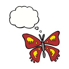 cartoon butterfly with thought bubble