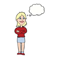 cartoon proud woman with thought bubble N26