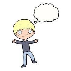 cartoon happy boy with thought bubble N196