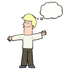 cartoon happy man with thought bubble N396