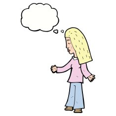 cartoon woman with open arms thought bubble N87