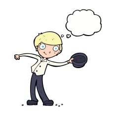 cartoon man tipping hat with thought bubble N7