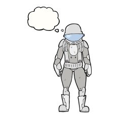 cartoon astronaut with thought bubble N100