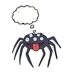 cartoon gross halloween spider with thought bubble N16