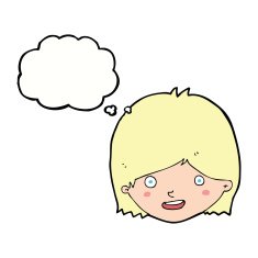 cartoon happy female face with thought bubble N157