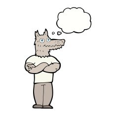 cartoon werewolf with thought bubble N23