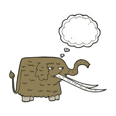 cartoon woolly mammoth with thought bubble N9