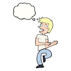 cartoon stressed out man with thought bubble N16