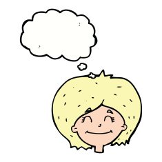 cartoon happy female face with thought bubble N158