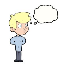 cartoon boy staring with thought bubble N16
