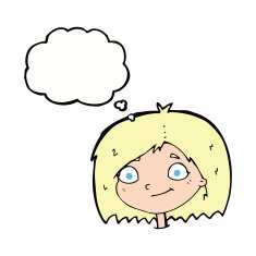 cartoon happy female face with thought bubble N159