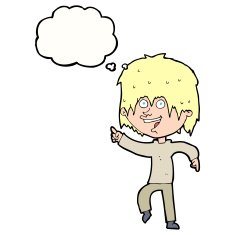 cartoon happy boy with thought bubble N199
