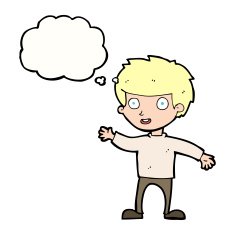 cartoon happy boy with thought bubble N200