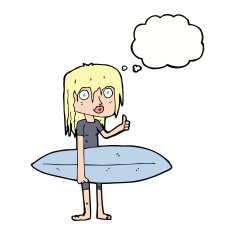 cartoon surfer girl with thought bubble N16