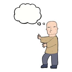 cartoon tough man with thought bubble N18