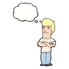 cartoon annoyed man with folded arms thought bubble N17