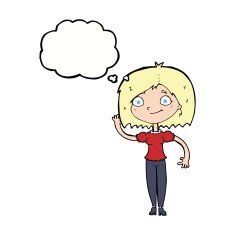 cartoon woman waving with thought bubble N296