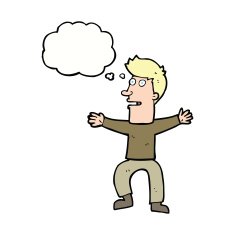 cartoon startled man with thought bubble N42