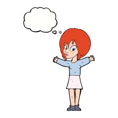cartoon woman with open arms thought bubble N88
