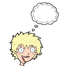 cartoon crazy excited woman with thought bubble N16