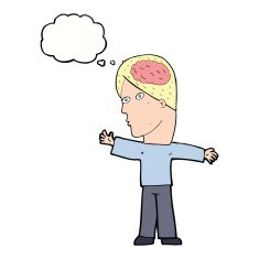 cartoon man with brain thought bubble N9