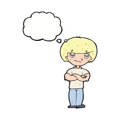 cartoon smug looking man with thought bubble N9