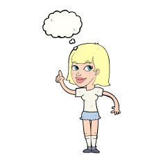 cartoon pretty girl with idea thought bubble N24