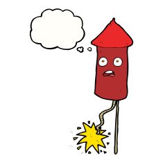 cartoon firework with thought bubble N2