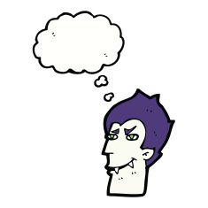 cartoon vampire face with thought bubble N30