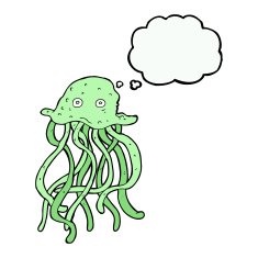 cartoon octopus with thought bubble N26