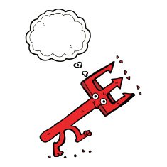 cartoon devil fork with thought bubble N9