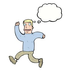 cartoon terrified man with thought bubble N195