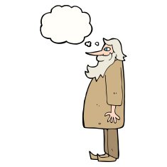 cartoon bearded old man with thought bubble N32