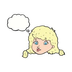 cartoon pretty female face with thought bubble N84