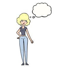 cartoon pretty woman with thought bubble N230