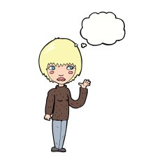 cartoon woman waving with thought bubble N297