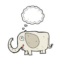 cartoon baby elephant with thought bubble N8